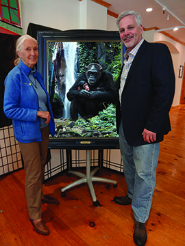 Bruce and Dr Jane Goodall with painting in New York City, Spirit of the Forest Low res