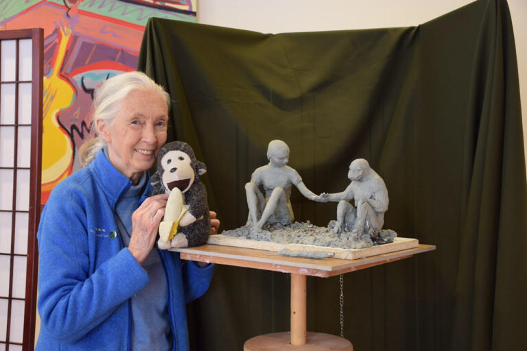Artist Marla Friedman Sculpts Moment of Connection Between Jane + Chimp David Greybeard